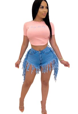 Summer High Waist Tassels Denim Short