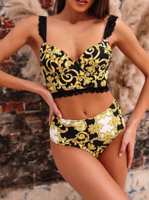 Print Vintage Two Piece High Waist Swimwear