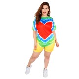 Plus Size Summer Tie Dye Two Piece Shorts Set