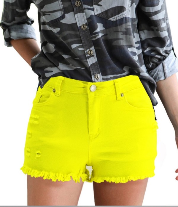 Summer Regular Plush Trims Denim Shorts