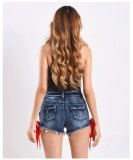 Summer Regular Plush Trims Denim Shorts