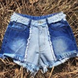 Summer Contrast Plush Trims Denim Shorts