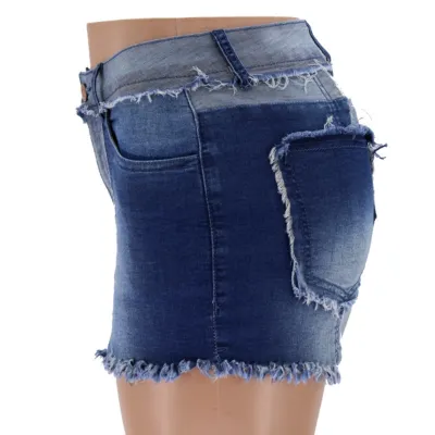 Summer Contrast Plush Trims Denim Shorts