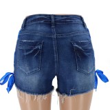 Summer Regular Plush Trims Denim Shorts