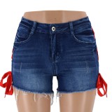 Summer Regular Plush Trims Denim Shorts