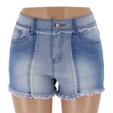 Summer Contrast Plush Trims Denim Shorts