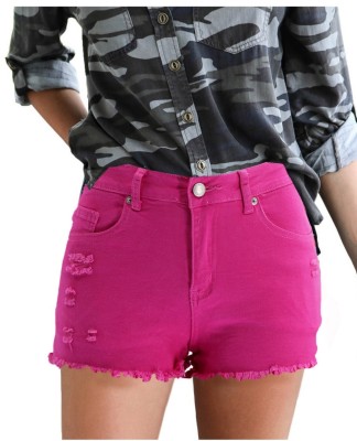 Summer Regular Plush Trims Denim Shorts