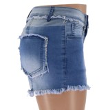 Summer Contrast Plush Trims Denim Shorts