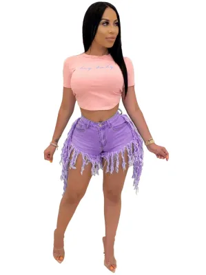 Summer High Waist Tassels Denim Short