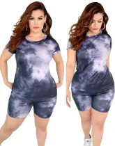 Plus Size Summer Tie Dye Two Piece Shorts Set