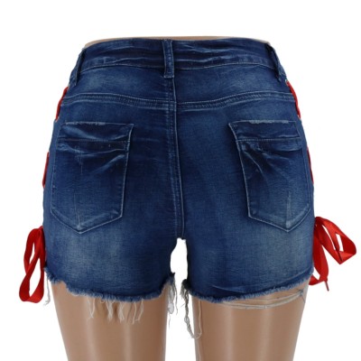 Summer Regular Plush Trims Denim Shorts