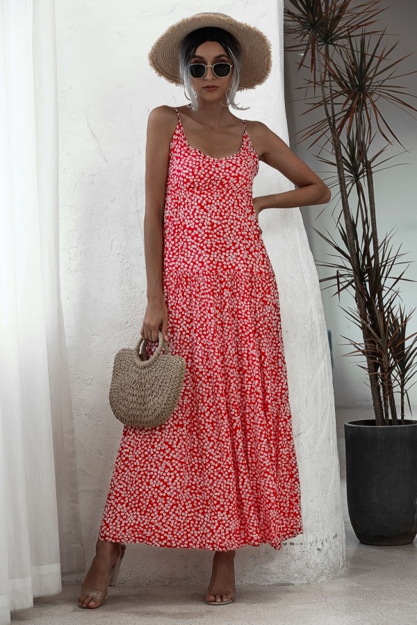 Summer Seaside Floral Strap Long Dress
