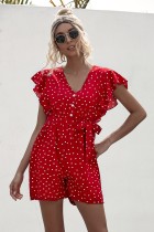 Summer V-Neck Polka Ruffle Rompers