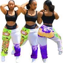 Cartoon Print White Track Pants