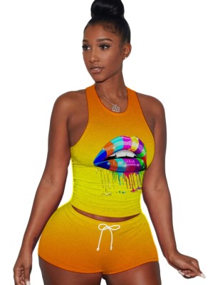 Summer Sports Print Fitness Vest and Shorts