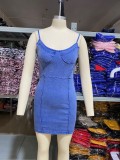 Sexy Blue Denim Straps Mini Dress
