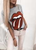 Summer Grey Tongue Print Basic Shirt