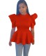 Formal Red Peplum Top with Pop Sleeves