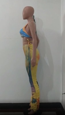 Sexy Tie Dye Crop Top and Stacked Pants Set