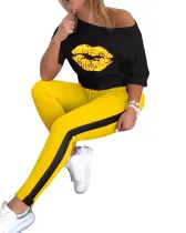Casual Lips Print Two Piece Pants Set