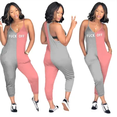 Casual Contrast Print Strap Loose Jumpsuit
