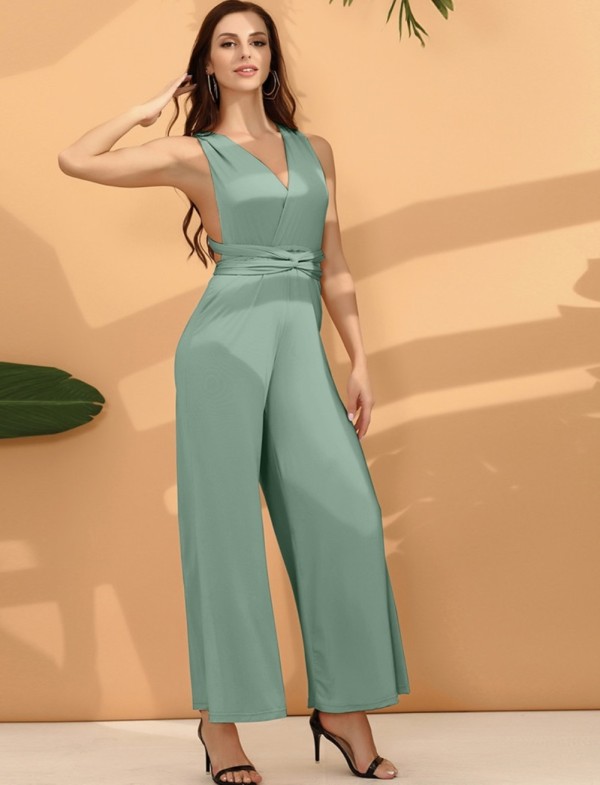 Formal Sheer Sleeveless Flare Jumpsuit