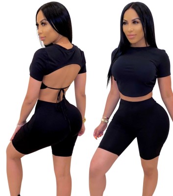 Sexy Cut Out Crop Top and Biker Shorts Set