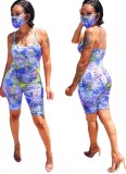 Sexy Tie Dye Straps Bodycon Rompers with Face Cover