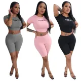 Summer Print Crop Top and Biker Shorts Set
