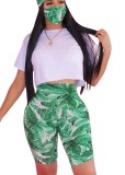 Summer Casual Two Piece Shorts Set with Face Cover