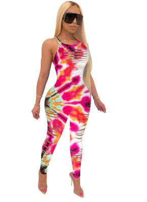 Sexy Tie Dye Ripped Sleeveless Bodycon Jumpsuit