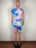 Summer Tie Dye Two Piece Shorts Set with Face Cover