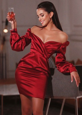 Red Sweetheart Long Sleeve Mini Club Dress