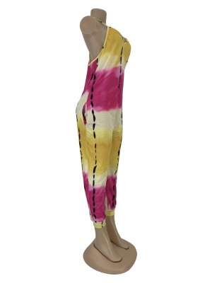 Summer Tie Dye Straps Loose Jumpsuit