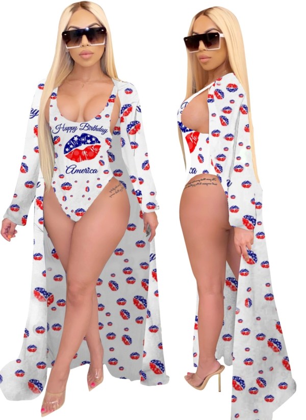 One Piece Lips Swimwear with Matching Cover Up