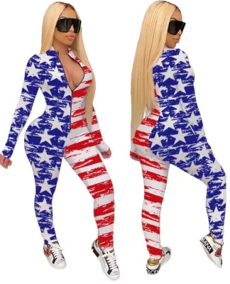 Sexy Contrast Stars Print Zipper Bodycon Jumpsuit