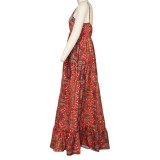 Bohemian Print V-Neck Sleeveless Long Dress