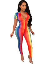 Multi-Color Sexy Tight Zipper Jumpsuit