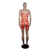 Sports Print Sleeveless Fitness Rompers