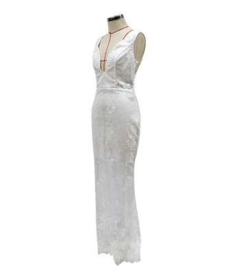 White Lace Sleeveless Mermaid Evening Dress