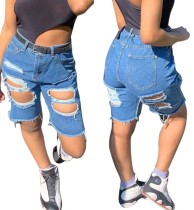 Summer Cut Out Blue Denim Shorts