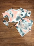 Summer Casual Tie Dye Two Piece Shorts Set