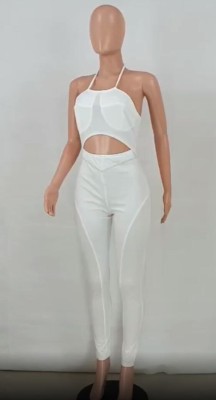 White Cut Out Sexy Halter Jumpsuit