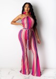Sexy Stripes Halter Jumpsuit with Belt