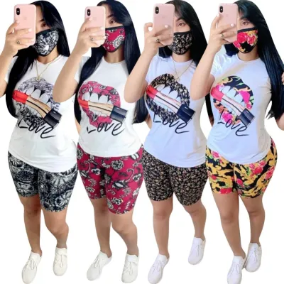 Summer Casual Print Two Piece Shorts Set