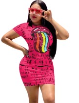 Summer Tongue Print Fit Shirt Dress