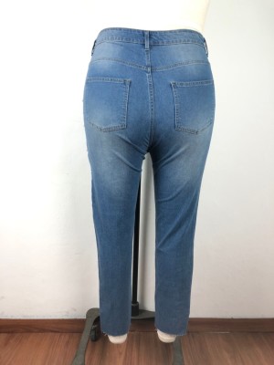 Plus Size High Waist Beaded Slit Fit Jeans