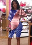 Flag Print Summer Two Piece Shorts Set