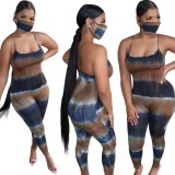 Sexy Tie Dye Strap Bodycon Jumpsuit with Face Cover