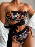 Retro Print Two Piece Bandeau Swimwear